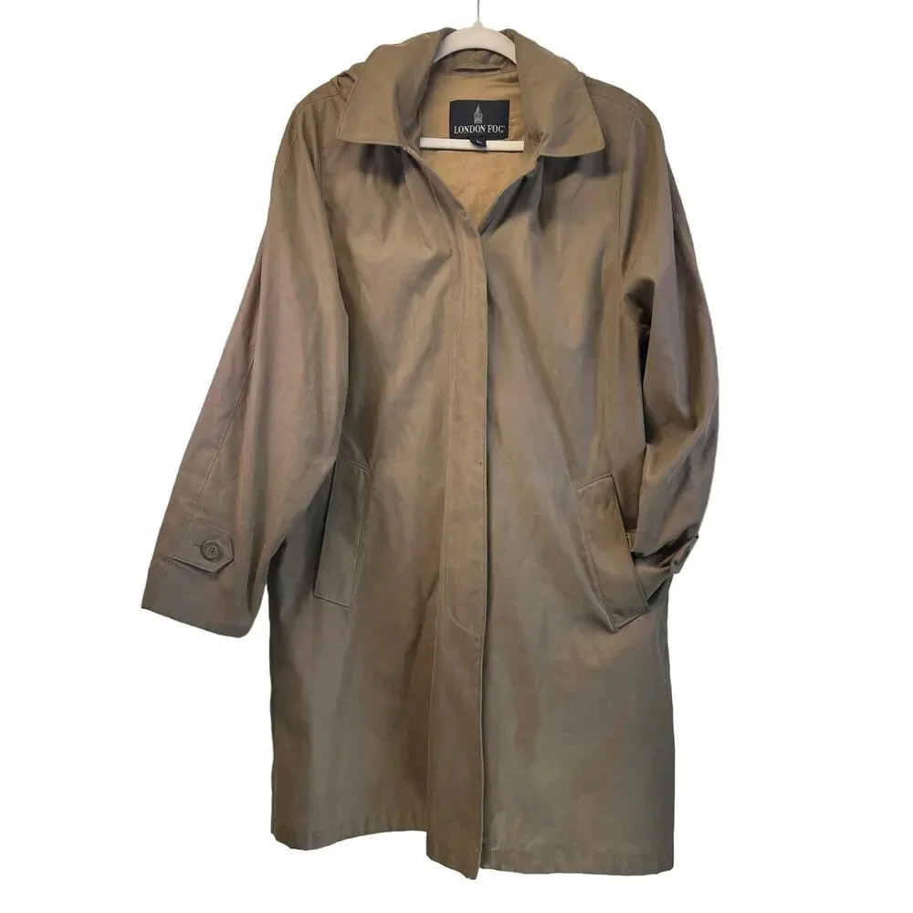 LONDON FOG Womens Brown L-Reg Long Hooded Lining Coat Slit Back FLAWS